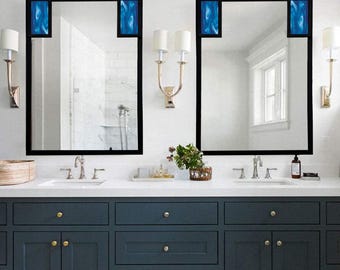 Custom Metal Wall Mirror with Stained Glass | Modern Home Decor | Steel Bathroom Vanity Mirror