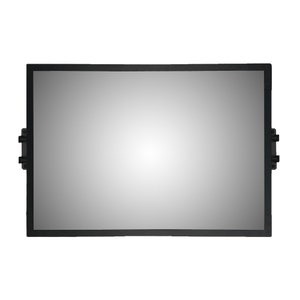 May include: A black framed digital display with a gray screen.