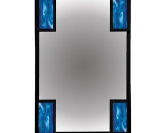 Custom Stained Glass and Metal Mirror | Modern Home Decor | Steel Bathroom Vanity Mirror