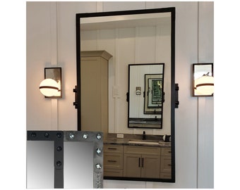 Rivet Corner Side Bracket Steel Mirror-Modern Industrial Bathroom Mirror-Living Room Mirror-Bedroom Mirror