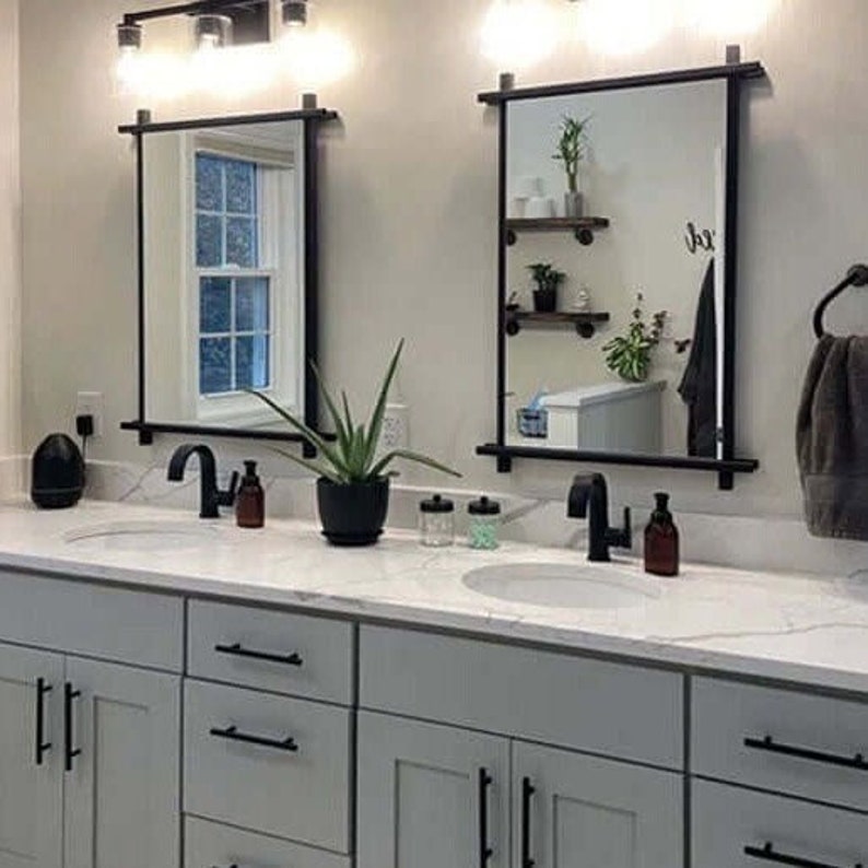 Large Bathroom Vanity Mirror-Cross Corner Bedroom Decor-Urban Industrial Design-Entryway Accessory image 2