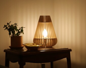 Scandinavian Wood and Cardboard Table Lamp with Minimalist, Eco-Friendly, Cocoon Design, Recycled Materials, KIDO "Betula"