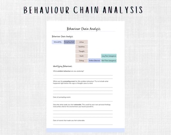 Behavioural Chain Analysis Worksheet + BONUS Affirmations | DBT Skill Tracker Self-Help CBT Tracker