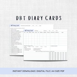 Cartões de diário DBT | Planilha de cartão de diário e download para impressão do rastreador de habilidades DBT