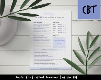 CBT Daily Planner | A4 Thought Challenging Digital Bullet Journal Printable Journal (BONUS blank day)
