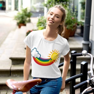 Rainbow Smile sublimation print Women&#39;s Crop Tee