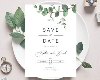 Eucalyptus Save The Date Template Editable Template Save The Date Card Printable Wedding Leaves Save The Date Instant Download Templett