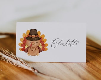 Turkey Place Cards Template, Thanksgiving Place Card Printable, Happy Turkey Name Cards, Editable Template, Turkey Thanksgiving Table Decor