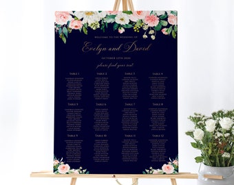 Blush Seating Chart Editable Template Navy and Gold Seating Chart Modern Printable Seating Chart Diy Seating Chart Instant Download Templett