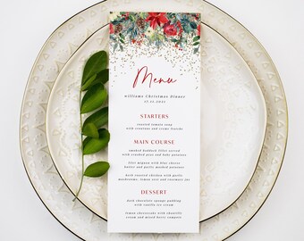 Christmas Menu, Christmas Dinner Menu Template, Editable Dinner Party Menu, Winter Menu, Printable Christmas Menu Card, Holiday Dinner Menu