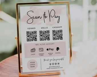 QR Code Sign Template, Scan To Order, QR Code Printable, Small Business Sign, Editable, Scan To Pay Sign, Venmo, Zelle, Paypal, Cash App