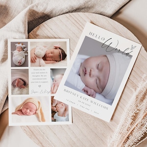 Photo Baby Birth Announcement Template, Newborn Birth Announcement, Editable Birth Announcement Card, Hello World Card, Instant Download