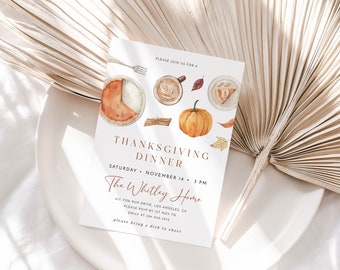 Thanksgiving-Einladungsvorlage, bearbeitbare Thanksgiving-Dinner-Einladung, druckbare Thanksgiving-Einladung, Thanksgiving-Kürbiskuchen-Einladung