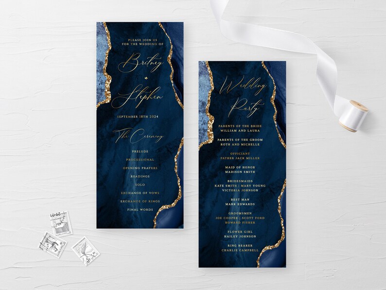 Navy Wedding Program Template, Wedding Program Printable, Editable ...