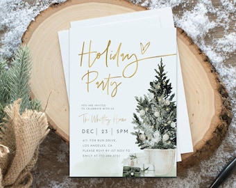 Modern Christmas Party Invitation Template, Editable Christmas Invite, Christmas Tree, Holiday Party Invite Printable, Christmas Dinner