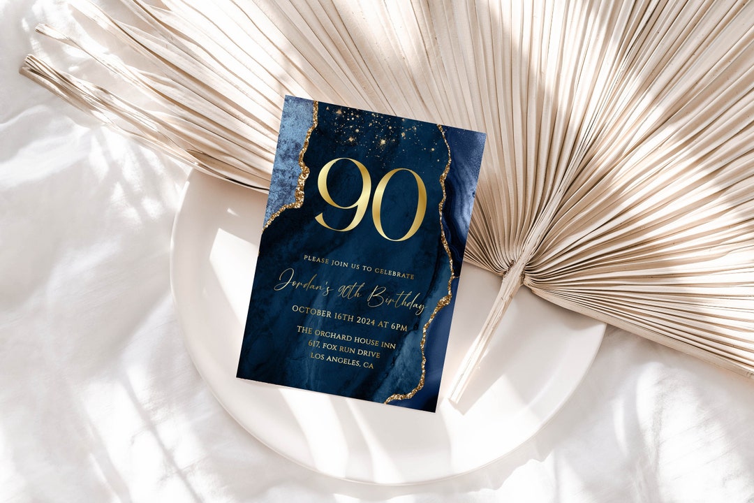 Elegant 90th Birthday Invitation Template, Printable Birthday