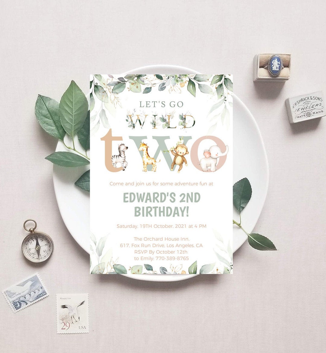 Jungle Safari Birthday Invitation Template, Birthday Invitation Card