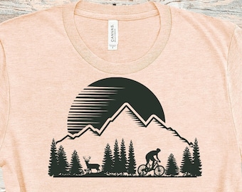 フォレスト ライド シャツ、マウンテン バイク アート プリント、自転車シャツ、マウンテン バイク、自転車ギフト、自転車シャツ、自転車 T シャツ、自転車 T シャツ、自転車シャツ
