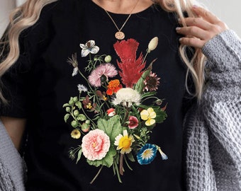 T-shirt kwiatowy-koszula botaniczna, koszulka kwiatowa, nadruk botaniczny w stylu vintage, koszula graficzna z kwiatami, miłośnik przyrody, koszulki z roślinami ogrodniczymi