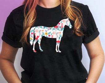 Floral Horse Shirt |Custom Horse Lover Shirt |Personalized Floral Shirt | Gift For Her | ladies t-shirts Country Shirt |Gift For Horse