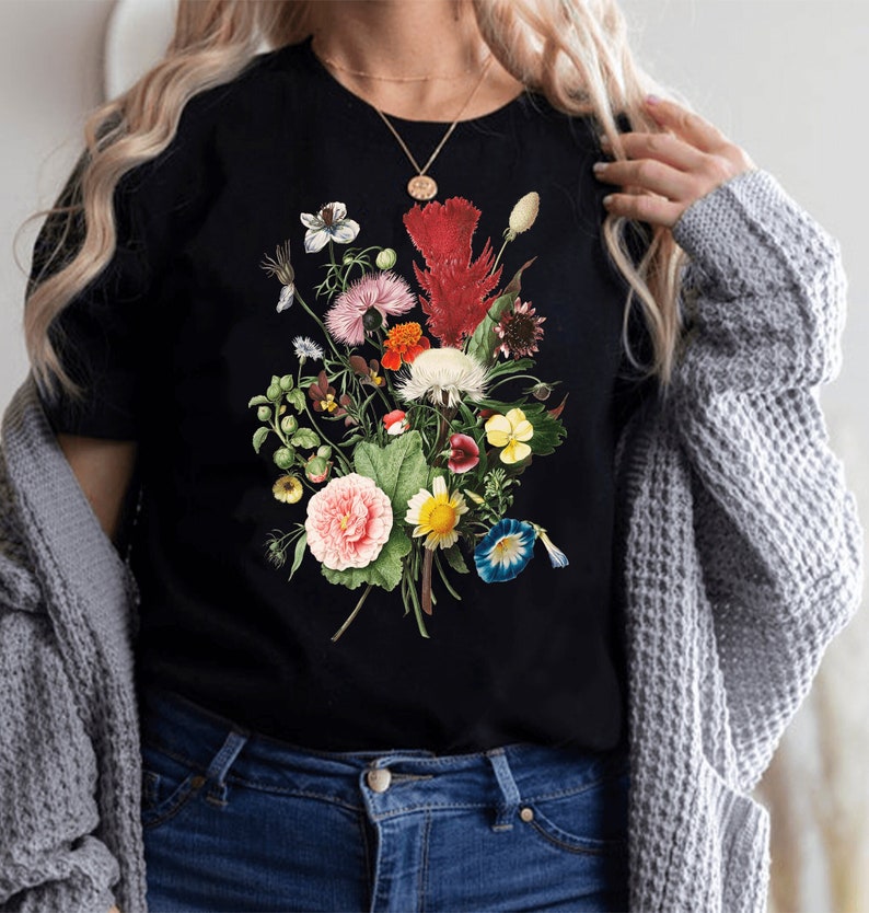 Floral T-shirt - Botanical Shirt,flower T-shirt,vintage Botanical Print ...