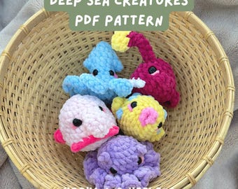 No-Sew Crochet Deep Sea Creatures Pattern: Blobfish, Octopus, Squid (PDF Pattern)