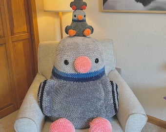 Crochet Giant Pigeon PDF Pattern: Kevin the Pigeon Plushie with Beret (Digital Download)