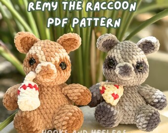 Remy the Raccoon Amigurumi Crochet Pattern: Plushie with Pizza & Soda (PDF Pattern)
