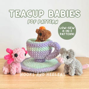 Virkmönster för Teacup Babies med låg söm: Kapybara, Axolotl, Mus (PDF-mönster)