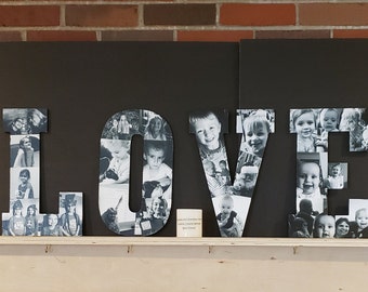 Set of 4 Custom wood letters with pictures, perfect Christmas gift, Custom photo collage wall decor, Personalized wall decor