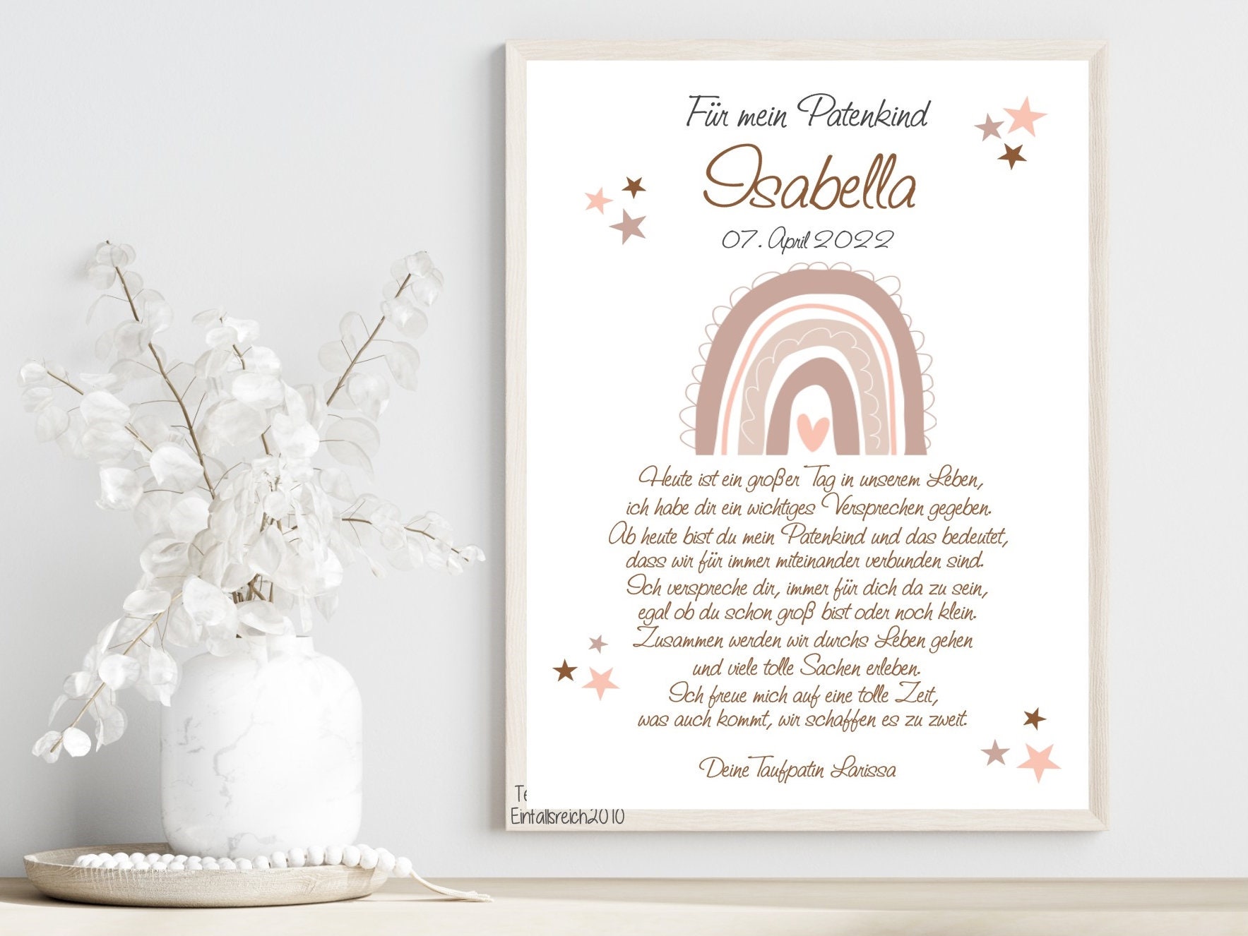 Taufe Geschenk Regenbogen Taufbrief Spruch Personalisiert Etsy