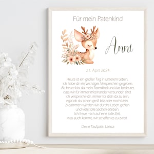 Taufbrief Geschenk zur Taufe Patenkind personalisiert Reh Boho