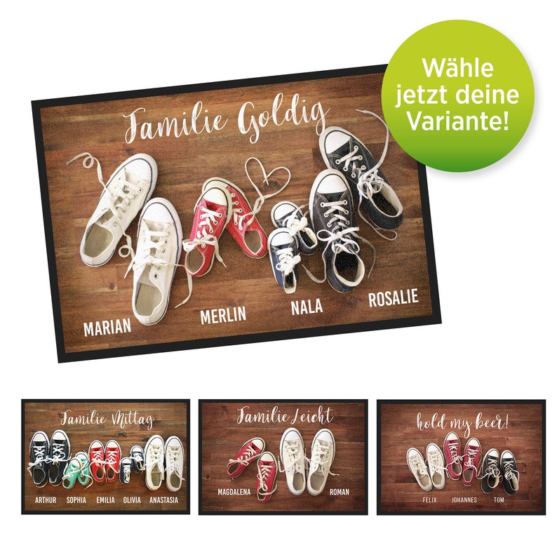 Paillasson déco Sneakers Choisissez votre variante personnalisé avec le nom Paillasson pour familles, couples, appartements partagés, amis avec ton texte image 1