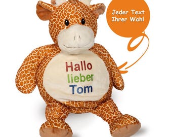 Kuscheltier - Giraffe - Hochwertig bestickt mit personalisiertem Text