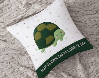 Personalisiertes Kissen „Schlummer Schildkröte“ – Kuschelweich in Stick-Optik