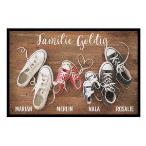 Paillasson déco Sneakers Choisissez votre variante personnalisé avec le nom Paillasson pour familles, couples, appartements partagés, amis avec ton texte 2 Erw, 2 Kinder