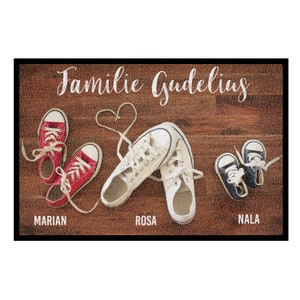 Paillasson déco Sneakers Choisissez votre variante personnalisé avec le nom Paillasson pour familles, couples, appartements partagés, amis avec ton texte 1 Erw, 2 Kinder