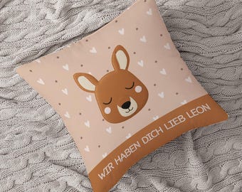 Personalisiertes Kissen „Schlummer Känguru“ – Kuschelweich in Stick-Optik