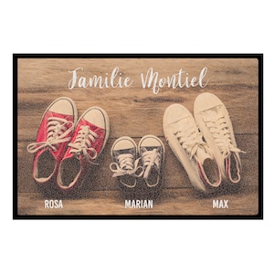 Paillasson déco Sneakers Choisissez votre variante personnalisé avec le nom Paillasson pour familles, couples, appartements partagés, amis avec ton texte 2 Erw, 1 Kind