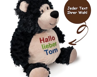 Kuscheltier - Bobby Bär schwarz - Hochwertig bestickt mit personalisiertem Text