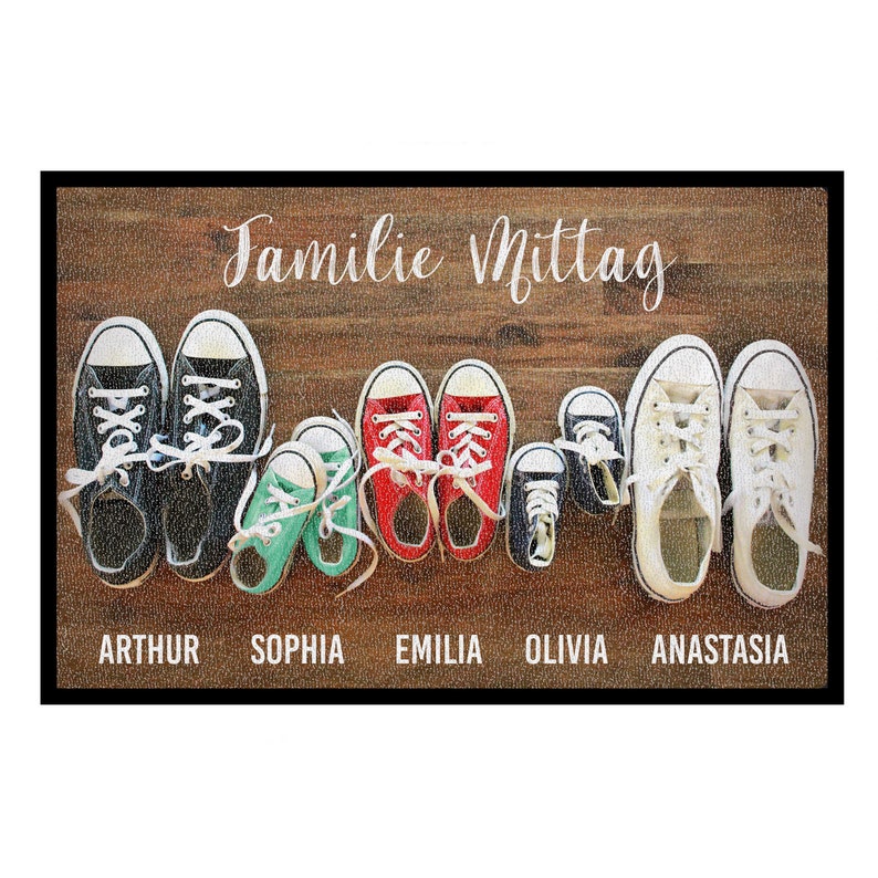 Paillasson déco Sneakers Choisissez votre variante personnalisé avec le nom Paillasson pour familles, couples, appartements partagés, amis avec ton texte 2 Erw, 3 Kinder