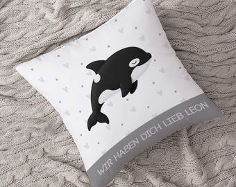 Personalisiertes Kissen „Schlummer-Orca“ – Kuschelweich in Stick-Optik