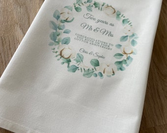 2nd Anniversary Gift, Cotton Anniversary, Second Wedding Anniversary, Mr & Mrs, Wedding Anniversary Gift, Tea Towel, Personalised Tea Towel,