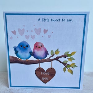 Valentine's Card, I Love You, A little tweet to say, Happy Anniversary Card, Personalised Card, New Home Card, Colourful Birds Card, Hello,