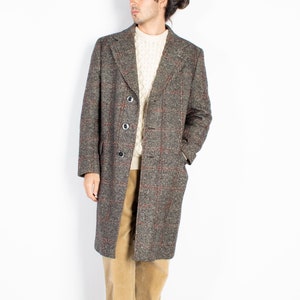 Herren Monti Donegal Tweed Rot Karierter Mantel Vintage Preppy Überrock Made in Italy Breite Revers front Knopf Verschluss Klappentasche Mittelgroß