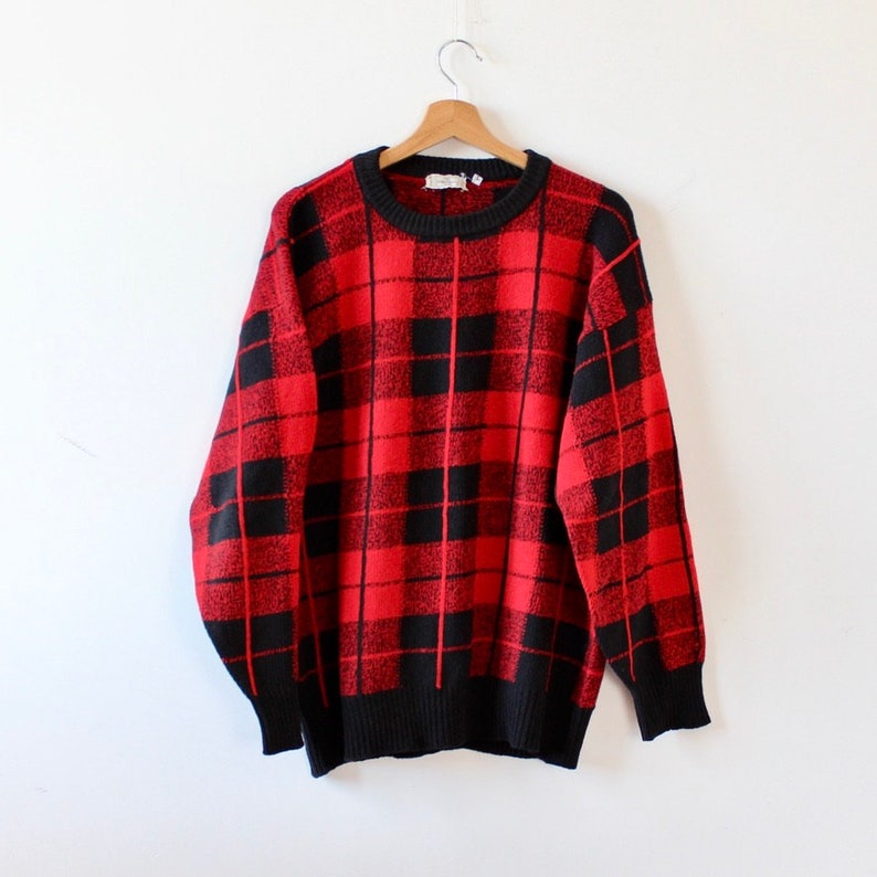 Men/'s Valentino Red Black Checked Jumper