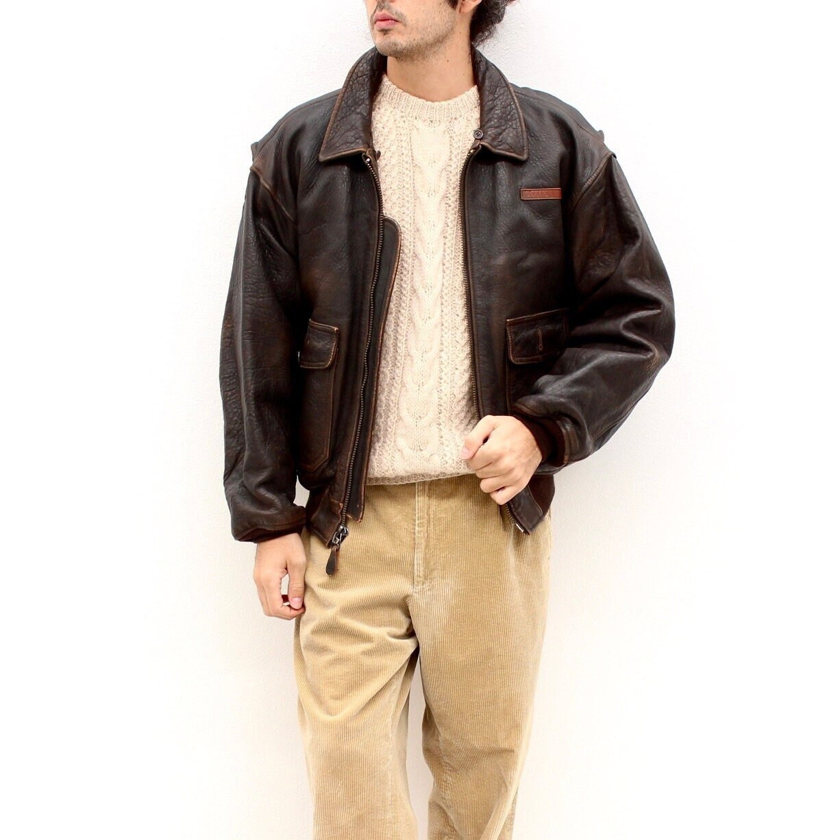 Men's Avirex Brown Leather Bomber Jacket G-1 Type Vintage - Etsy