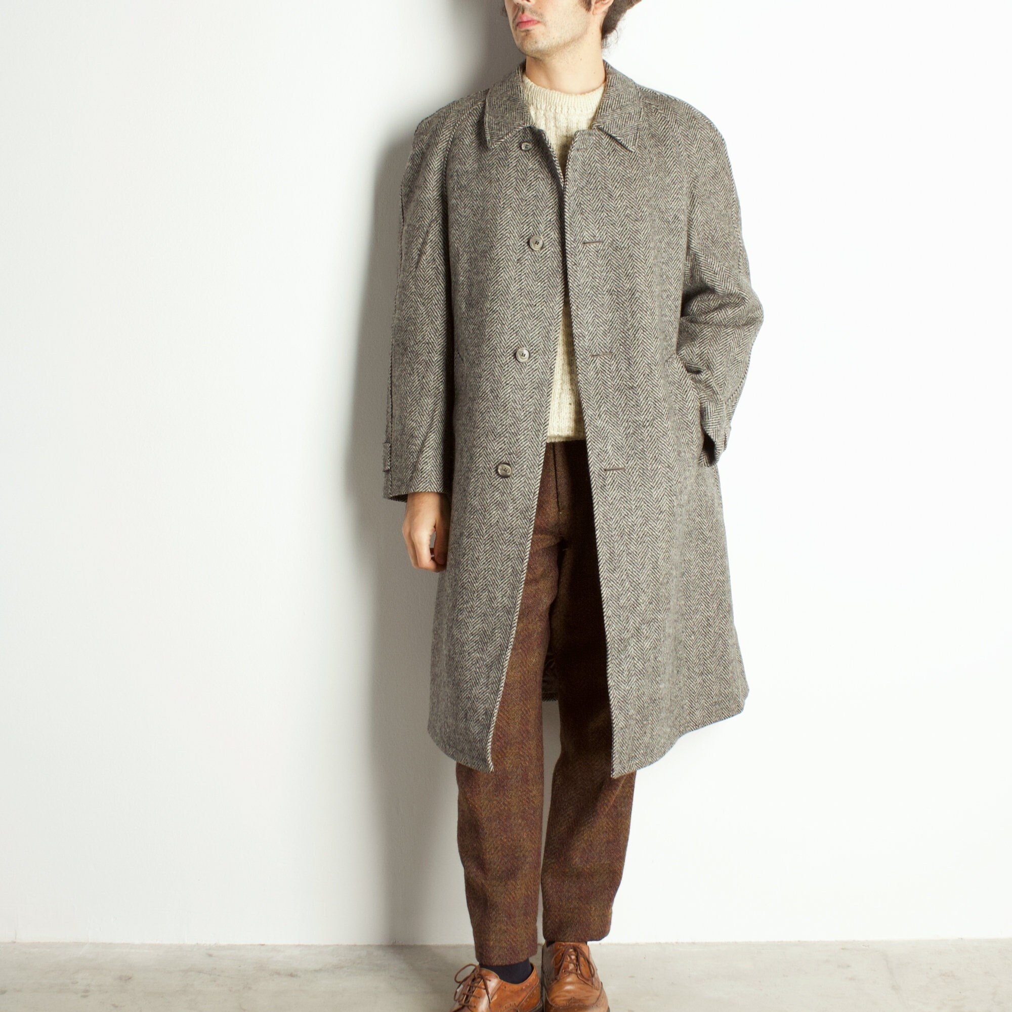 80-90s DAREBRIDGE Herringbone Tweed Coat 美品Herringbone Tweed
