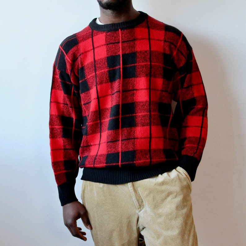 Men/'s Valentino Red Black Checked Jumper
