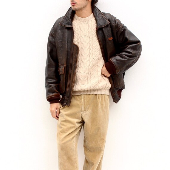 Avirex Brown Leather Bomber Jacket 